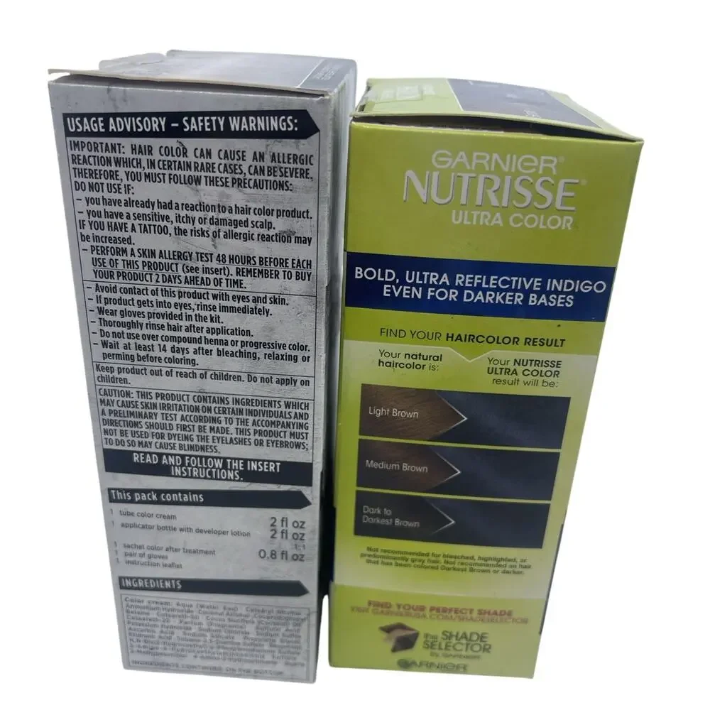 Garnier Nutrisse IN1 Dark Intense Indigo & got2b Metallic Silver Hair Dye Lot 2